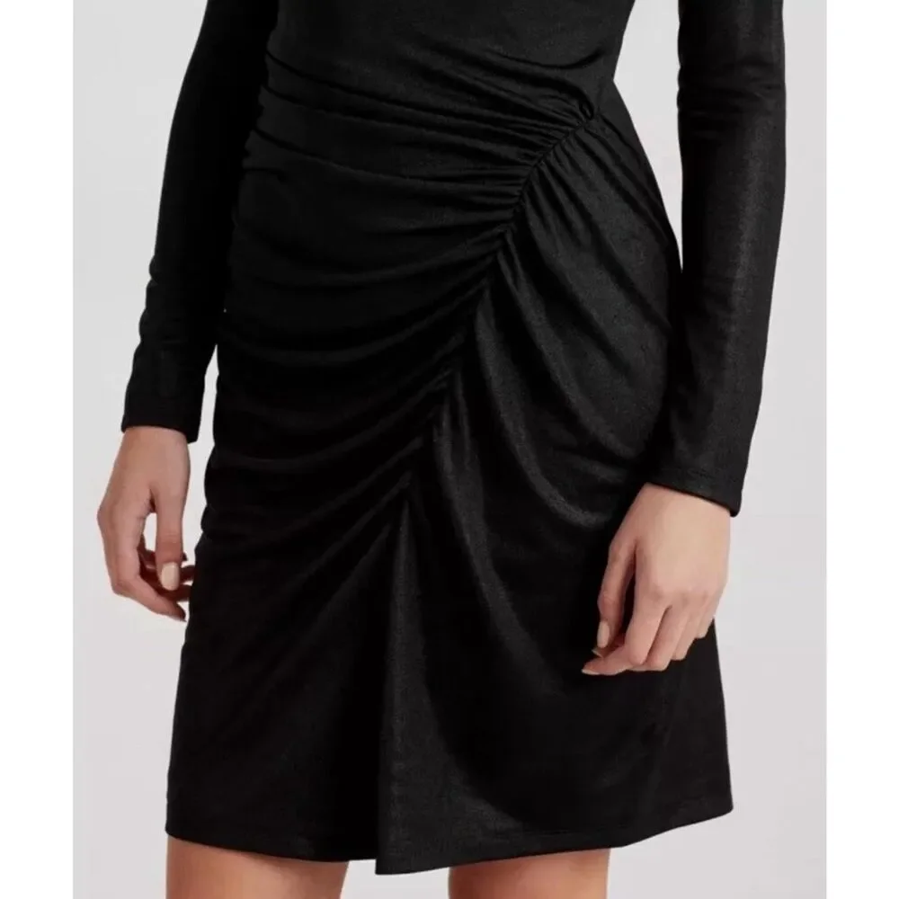 LAUREN Ralph Lauren Foil-Print Jersey Dress Sz 14 Black Label NWTs‎ Long Sleeve